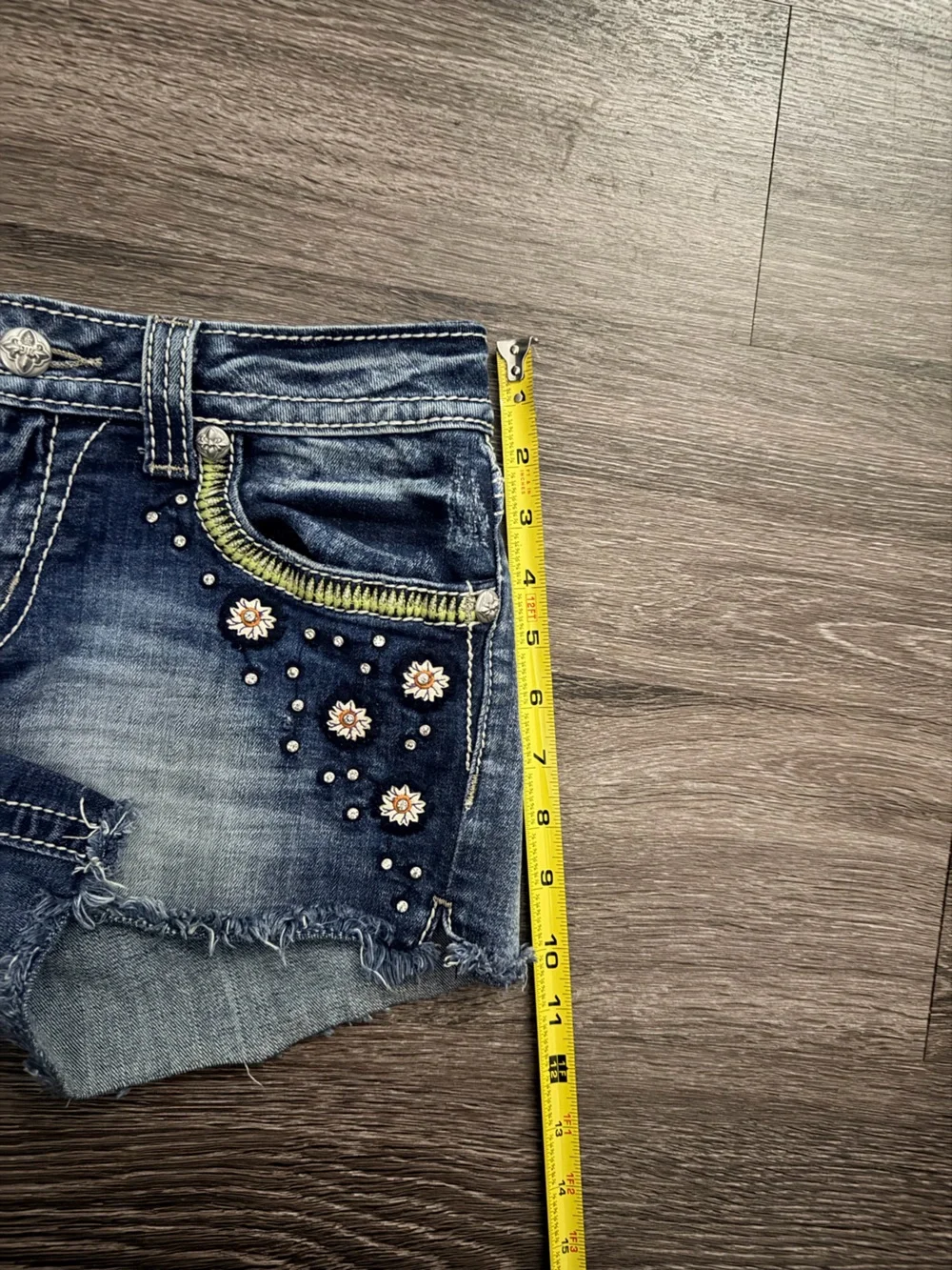 Miss Me Denim Embroidered Shorts with Floral Back Pockets